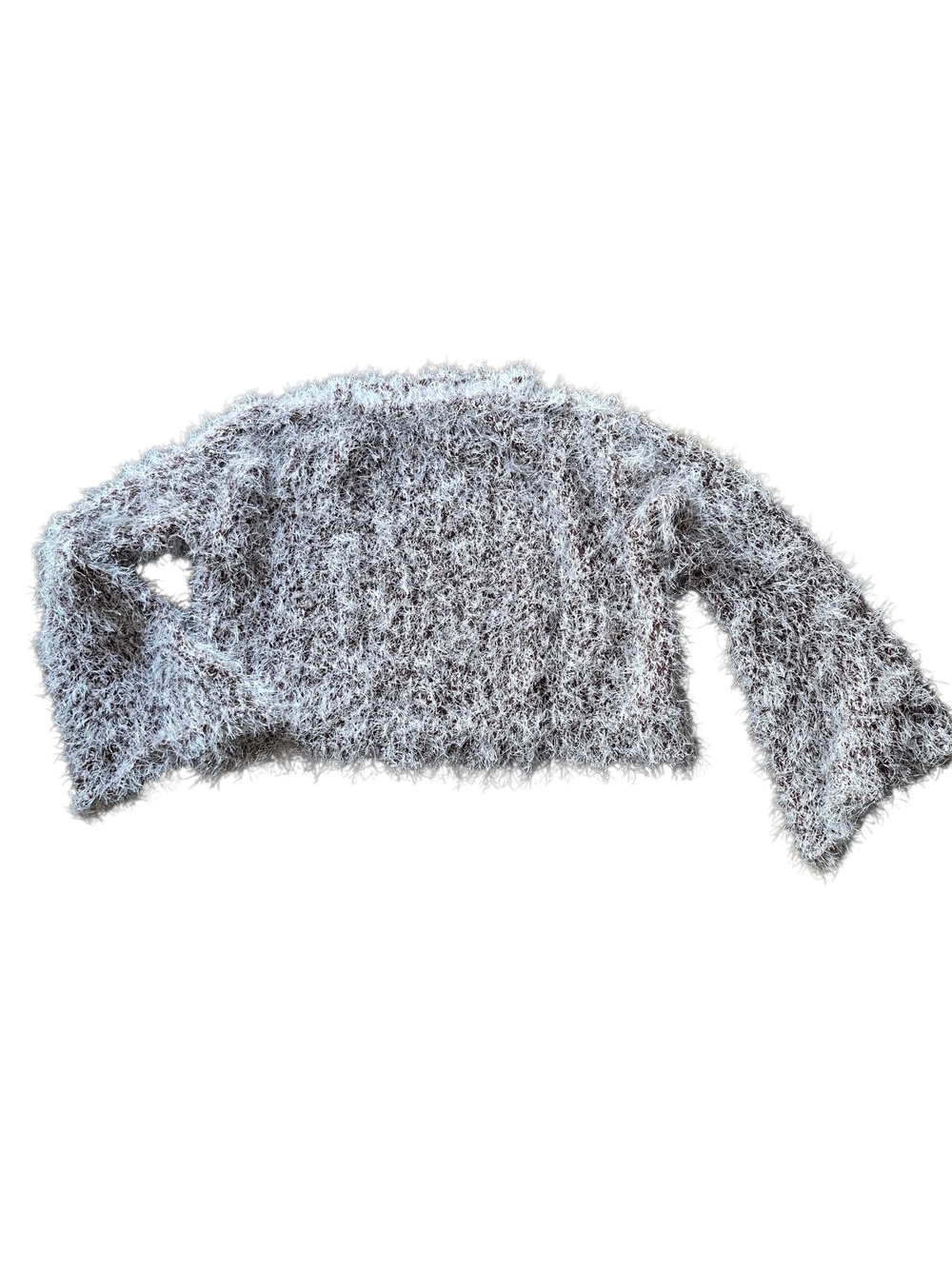 SHEIN White & Brown Fuzzy Cropped Fluffy Sweater Shrug
